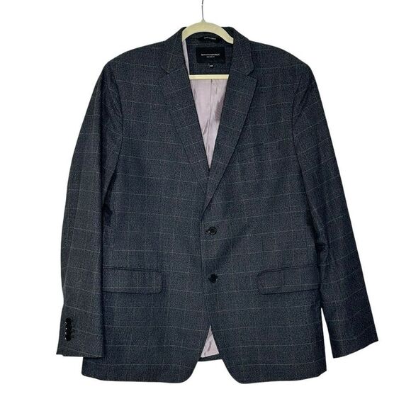 Banana Republic Tailored Fit Brown Gray Twill Plaid 2-Button Blazer46R